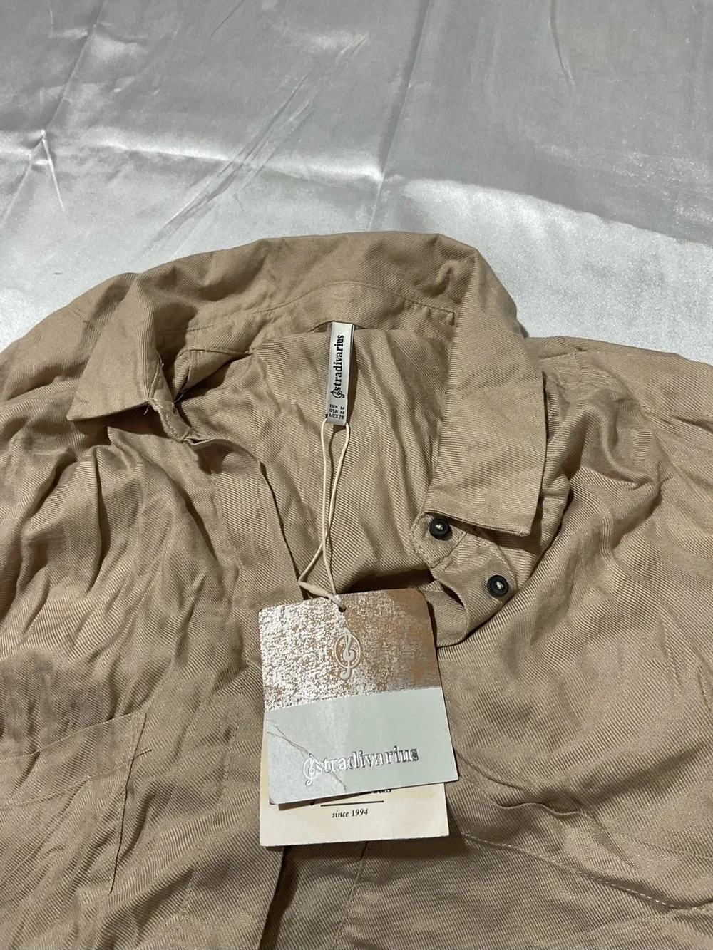 stradivarius Beige/Tan Lightweight Button-Up Shirt